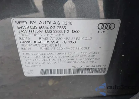 2016 Audi Q5 3.0T Premium Plus z USA, uszkodzony, nr VIN WA1D7AFPXGA105165